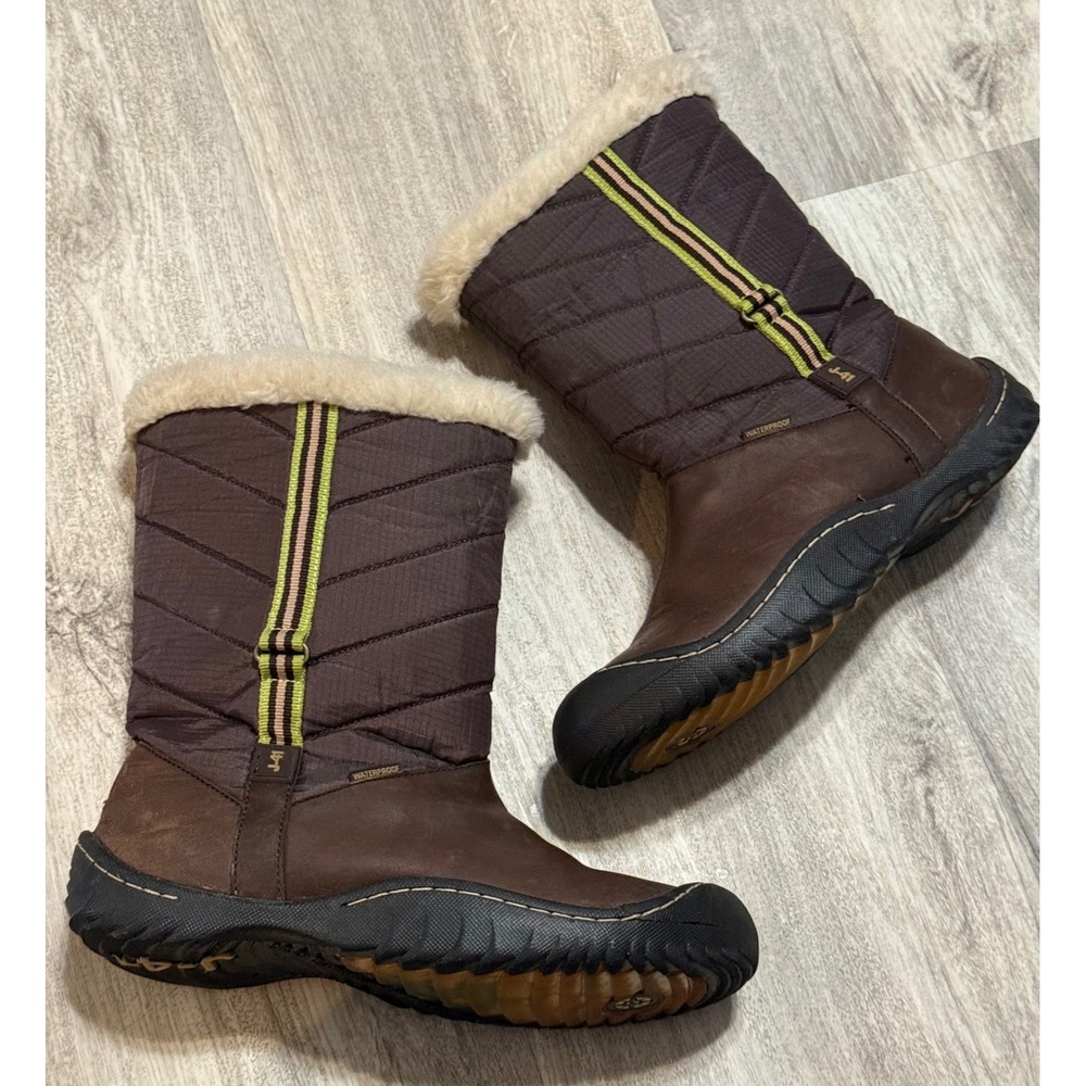 J-41 Valley Brown‎ Leather Waterproof Winter Boots Faux Fur Lining Womens 7.5